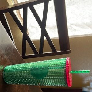 Green and Red Tumbler with Straw